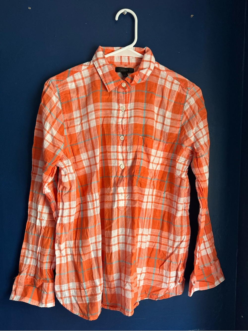 J. Crew Orange and White Plaid Casual Button-Down Shirt